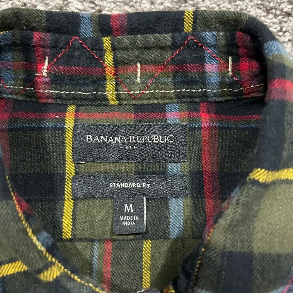 Banana Republic Flannel Shirt Long Sleeve Button Up Cotton Textured Mens Medium
